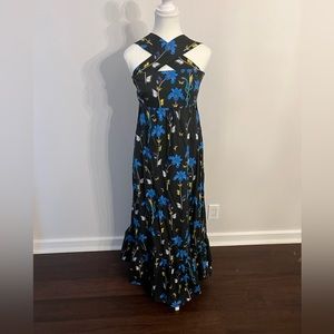Borgo De Nor Strappy Midi Dress, Black With Flowers, Size 6, Never Worn.